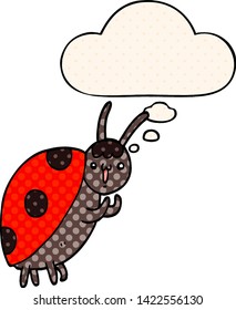 süßer Cartoon Ladybug mit Gedankenblase im Comicstil