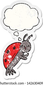 tira de dibujos animados lindo con burbuja de pensamiento como pegatina gastada angustiada
