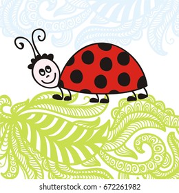 Cute cartoon ladybug. Vector illustration.