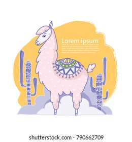 cute cartoon lama alpaca hand drawn