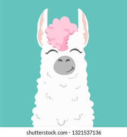 cute cartoon lama alpaca smiling.Vector Illustration. unique design for cards, posters, t-shirts, invitations