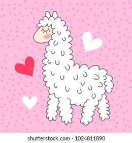 Cute cartoon lama alpaca vector illustration. Unique design for cards, posters, t-shirts, invitations