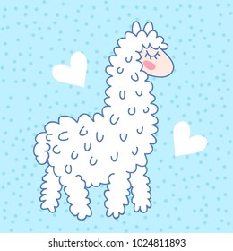 Cute cartoon lama alpaca vector illustration. Unique design for cards, posters, t-shirts, invitations