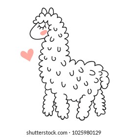 Cute cartoon lama alpaca vector illustration. Unique design for cards, posters, t-shirts, invitations