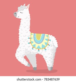 cute cartoon lama alpaca Vector Illustration. unique design for cards, posters, t-shirts, invitations