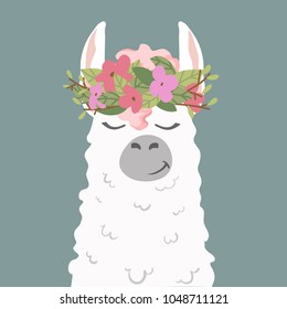 caricatura bonita de lama alpaca en flores. Ilustración vectorial. diseño único para tarjetas, carteles, camisetas, invitaciones