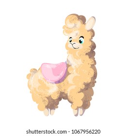 Cute cartoon lama. Character design. Vector illustration. Perfect for posters, stickers, greeting cards, notebooks and other childish accessories.
