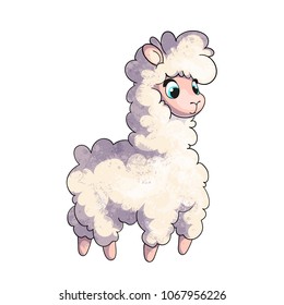 Cute cartoon lama. Character design. Vector illustration. Perfect for posters, stickers, greeting cards, notebooks and other childish accessories.
