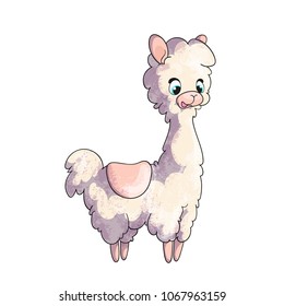 Cute cartoon lama. Character design. Vector illustration. Perfect for posters, stickers, greeting cards, notebooks and other childish accessories.
