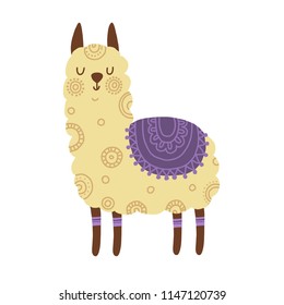 Cute cartoon lama vector design with No prob lama motivational quote. Flat style vector for your web design.