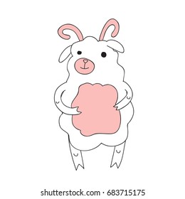 Cute cartoon lamb character, vector illustration in simple style. Isolated on white background.