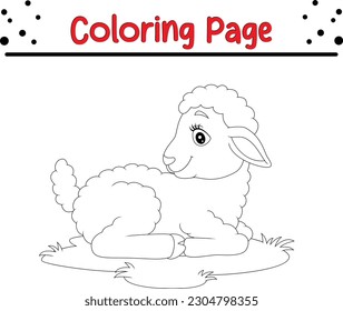 cute cartoon lamb coloring page book. Vector illustration for children. Sheep Coloring Page Illustration