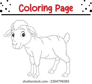 cute cartoon lamb coloring page book. Vector illustration for children. Sheep Coloring Page Illustration