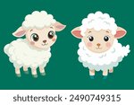 Cute Cartoon Lambs Vector Illustration.