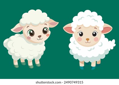 Cute Cartoon Lambs Vector Illustration.