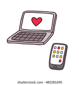 cute cartoon laptop and smart phone