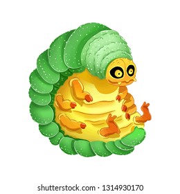 Cute cartoon larva colorful illustration. Dorky and funny image