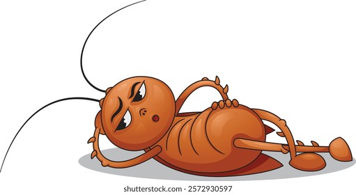 cute cartoon lazy cockroach lying down