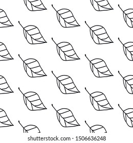 Cute cartoon leaf pattern with hand drawn leaves. Sweet vector black and white leaf pattern. Seamless monochrome doodle leaf pattern for textile, wallpapers, wrapping paper, cards and web.