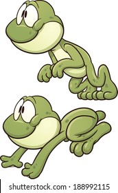 Cute cartoon leaping frog. Vector clip art illustration with simple gradients. Each on a separate layer.