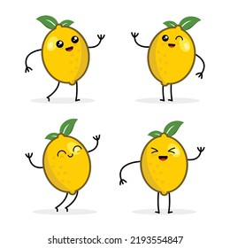 cute cartoon lemon fruit character vector illustration set, great for fruit food theme