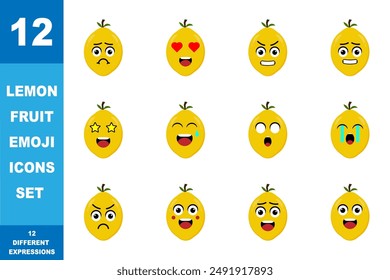 Cute cartoon lemon. Cartoon fruit character set. Funny emoticon in flat style. Food emoji vector illustration