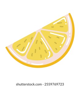 Cute cartoon lemon slice in flat style. Fruit isolated on white background.