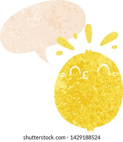 lindo limón de dibujos animados con burbuja de habla en un estilo retro angustiado estilo texturizado
