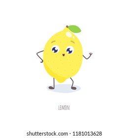 Cute cartoon lemon vector illustration.