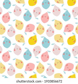 Cute Cartoon Zitrone - Vektorgrafik. Nahtlose Muster mit Kawaii-Zitrone 