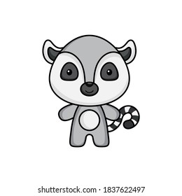 Cute caricatura de la plantilla del logo lemur sobre fondo blanco. Diseño de caracter mascota animal de álbum, scrapbook, tarjeta de saludo, invitación, volante, pegatina, tarjeta. Ilustración de material vectorial.
