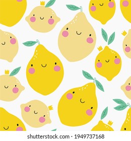 Cute cartoon leomom - vector illustration. Seamless pattern - Lemon mom and baby