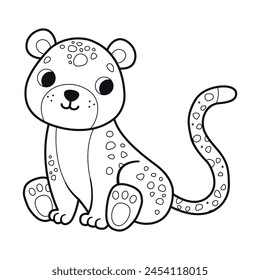 Cute cartoon leopard. Coloring page. Illustration for children. Vector illustration.