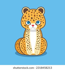 Cute cartoon leopard in flat style