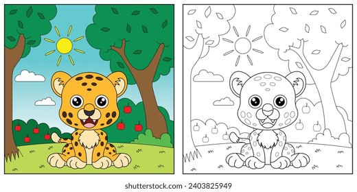 cute cartoon leopard, funny illustration, coloring book for kids and children.