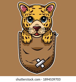 Cute cartoon leopard in pocket