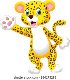 Cute cartoon leopard waving hand