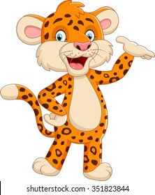 Cute cartoon leopard waving hand