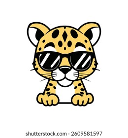 Cute Cartoon Leopard Wearing Sunglasses on Sunny Background for Childrens Nursery Decor Vector Design