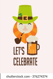 Cute cartoon leprechaun with beer. St. Patrick's Day celebration.