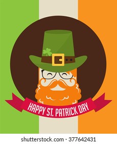 Cute cartoon leprechaun with beer. St. Patrick's Day celebration.