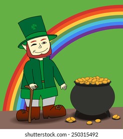 Cute Cartoon Leprechaun Pot Gold Vector Stock Vector (Royalty Free ...