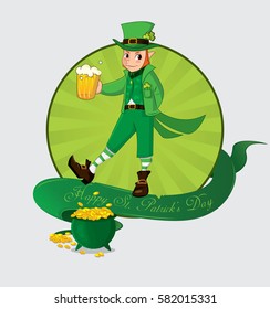 Cute cartoon leprechaun for saint patrick day. Vector illustration