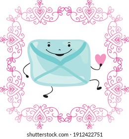 Carta de dibujos animados con corazón. Ilustración del vector