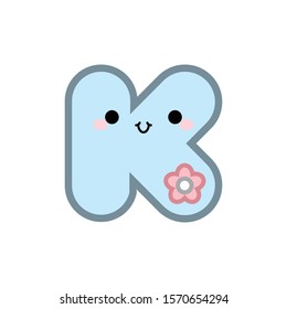 Cute cartoon letter K smiling face with eyes and mouth on white background. Cute ABC design for book cover, poster, card, print on baby's clothes, pillow etc. Vector illustration