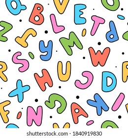 Cute cartoon letters seamless pattern. Colorful vector illustration