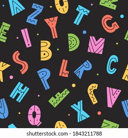 Cute cartoon letters seamless pattern. Colorful vector illustration