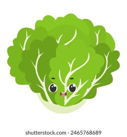 Cute cartoon lettuce character vector illustration isolated on white background