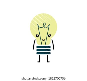Cute cartoon  light bulb. Kawaii happy face. The emotion, the joy. Flat vector icon illustration.