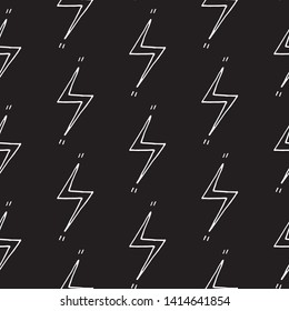 Cute cartoon lightning background with hand drawn lightning. Sweet vector black and white lightning background. Seamless monochrome doodle lightning background for textile, wallpapers, wrap and web.